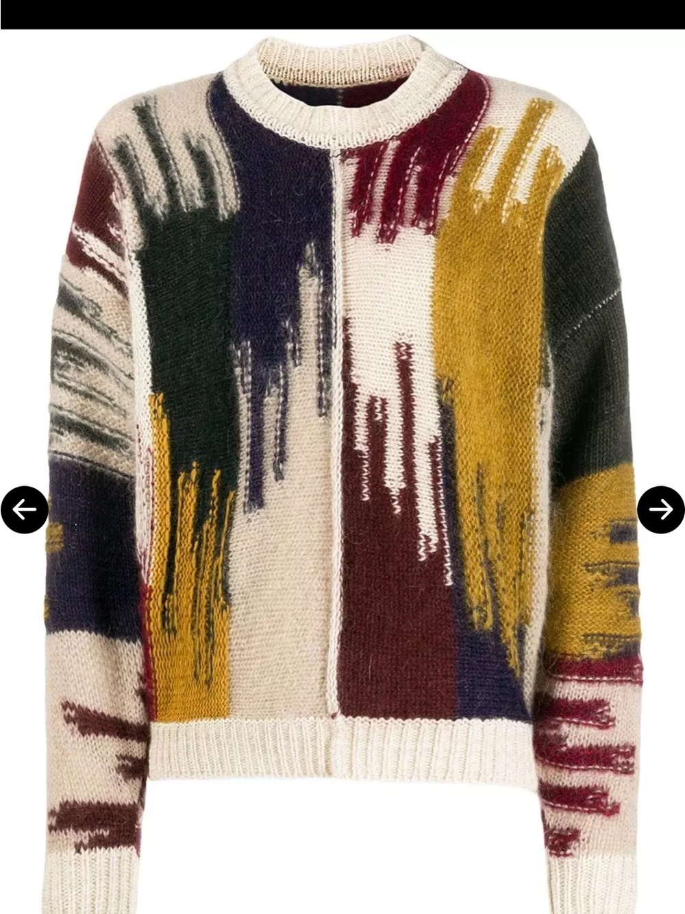 Isabel Marant Cream Crewneck Sweater with Mustard, Burgundy & Forest Accents